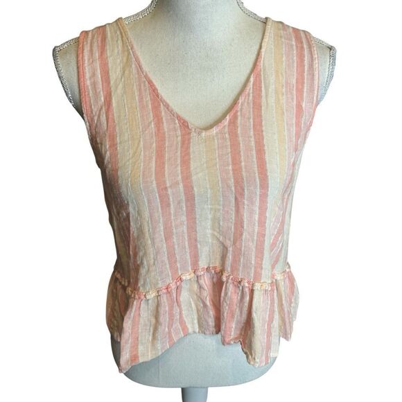 Rails Womens Mira Top Sz XS Juliette Stripe Linen Blend Tank Ruffle Hem Boho - Picture 2 of 6